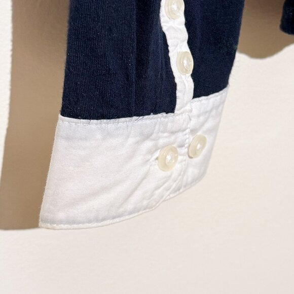 Liz Clairborne Navy Nautical Long Sleeve Button Up Blouse Top Petite Medium - Picture 5 of 7